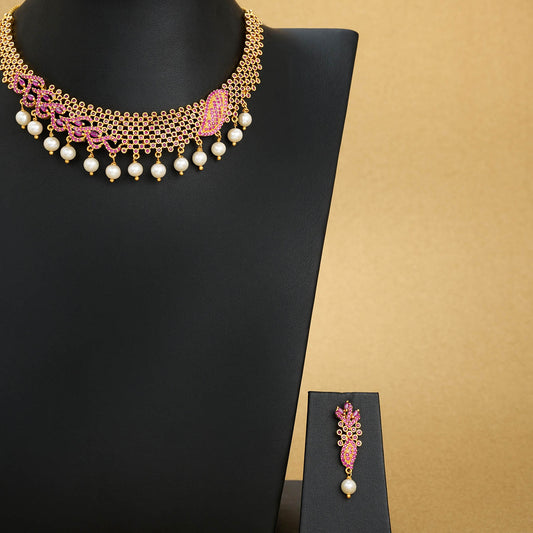 Stone Necklace with Stud [ Short ] RPSNSS8R-086